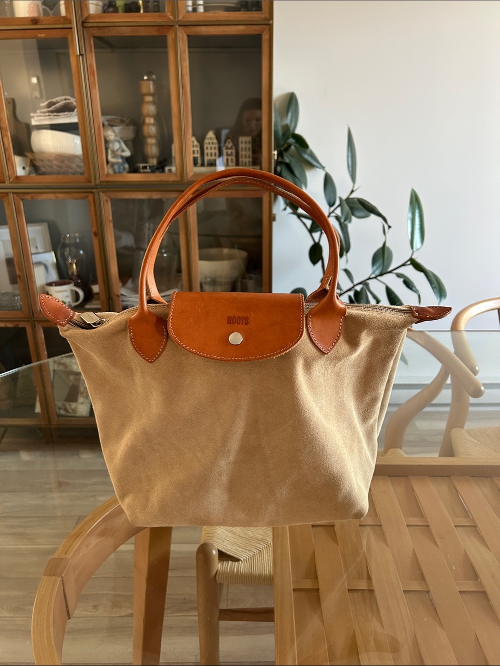 Roots Genuine Leather Suede Pliage Tote Bag